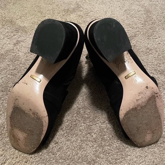 EUC BLACK SUEDE GUCCI KID SCAMOSCIATO GG MARMONT FRINGE ANKLE BOOTS 41 - Picture 9 of 10